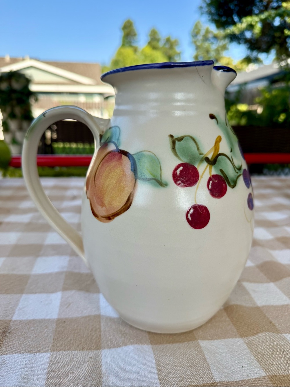 Vintage 1997 Clouds of Folsom Hand-Painted Fruit Pottery Pitcher / Vase - Picture 7 of 10